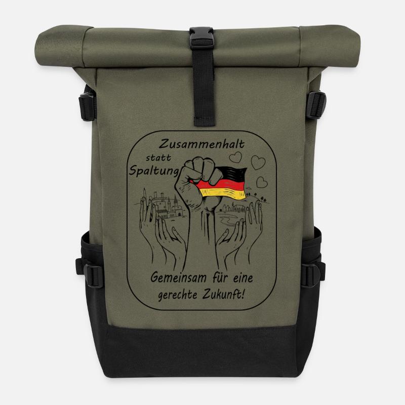 Zusammenhalt statt Spaltung - Rolltop Rucksack - Olive/Schwarz