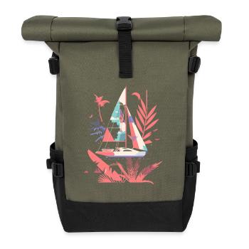 Segelboot Cartoon Stil - Rolltop Rucksack - Olive/Schwarz - Vorne