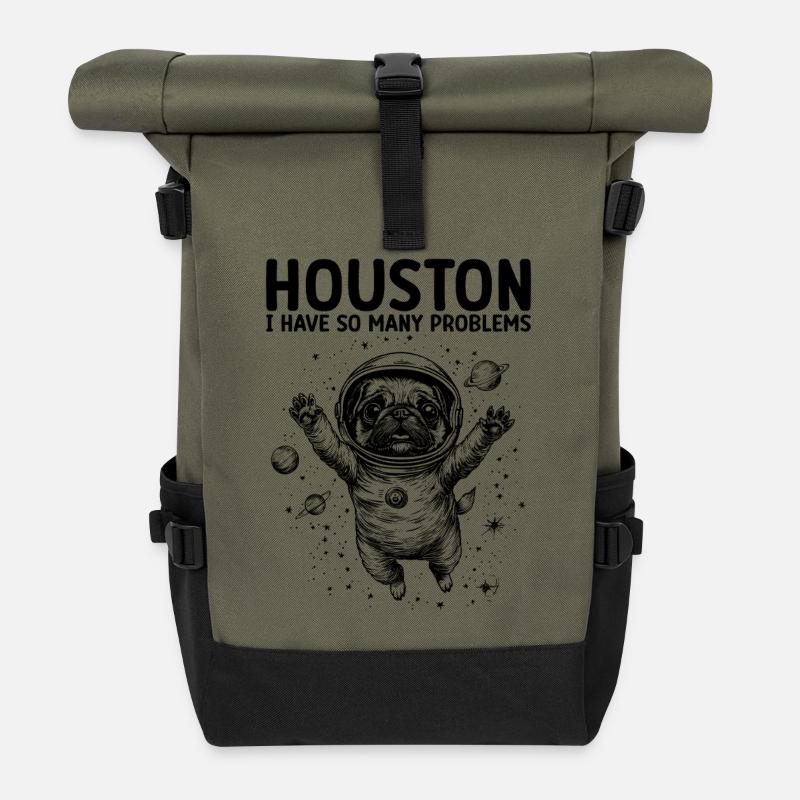 Houston I Have So Many Problems Mops Weltall - Rolltop Rucksack - Olive/Schwarz