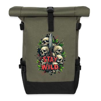 Stay Wild Knife Messer Lebensmotto - Rolltop Rucksack - Olive/Schwarz - Vorne