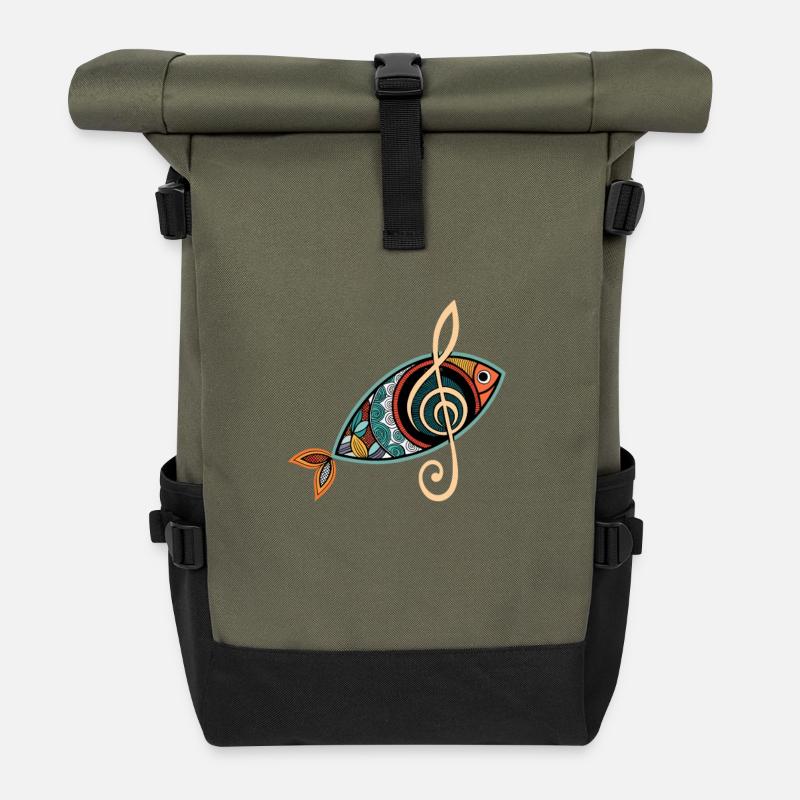 Christlicher Fisch mit Notenschlüssel Kirchenchor - Rolltop Rucksack - Olive/Schwarz