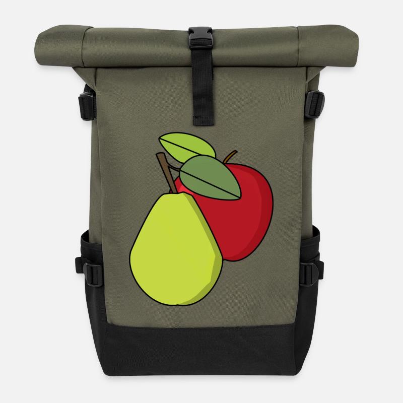 Fruit, Fruits, Apple, Pear - Roll Top Backpack - olive/black