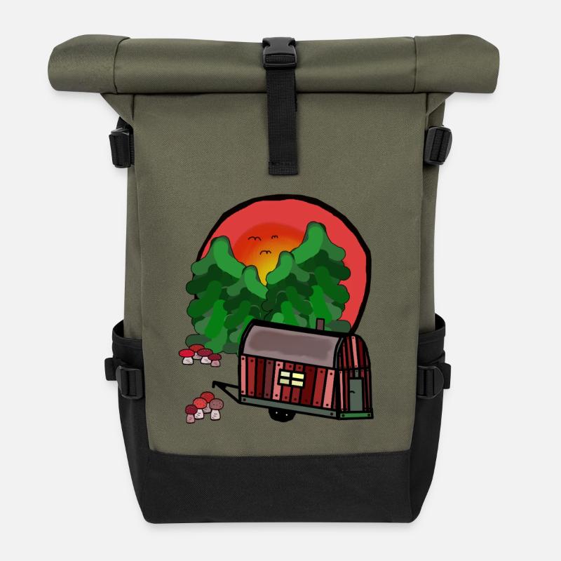 Construction Trailer Nature Ready for Holiday Camping Camping - Roll Top Backpack - olive/black