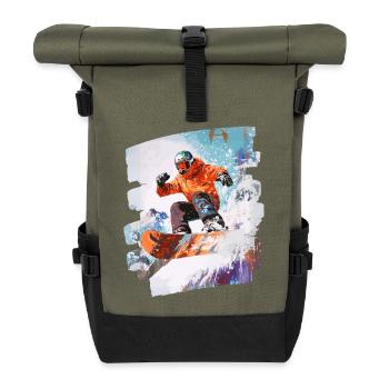 Snowboarder Pulverschnee - Rolltop Rucksack - Olive/Schwarz - Vorne