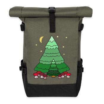 Nacht Sternenhimmel Wald Nadelbaum Tannen - Rolltop Rucksack - Olive/Schwarz - Vorne