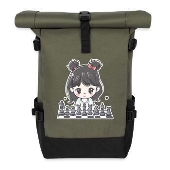 Schachspielerin - Rolltop Rucksack - Olive/Schwarz - Vorne