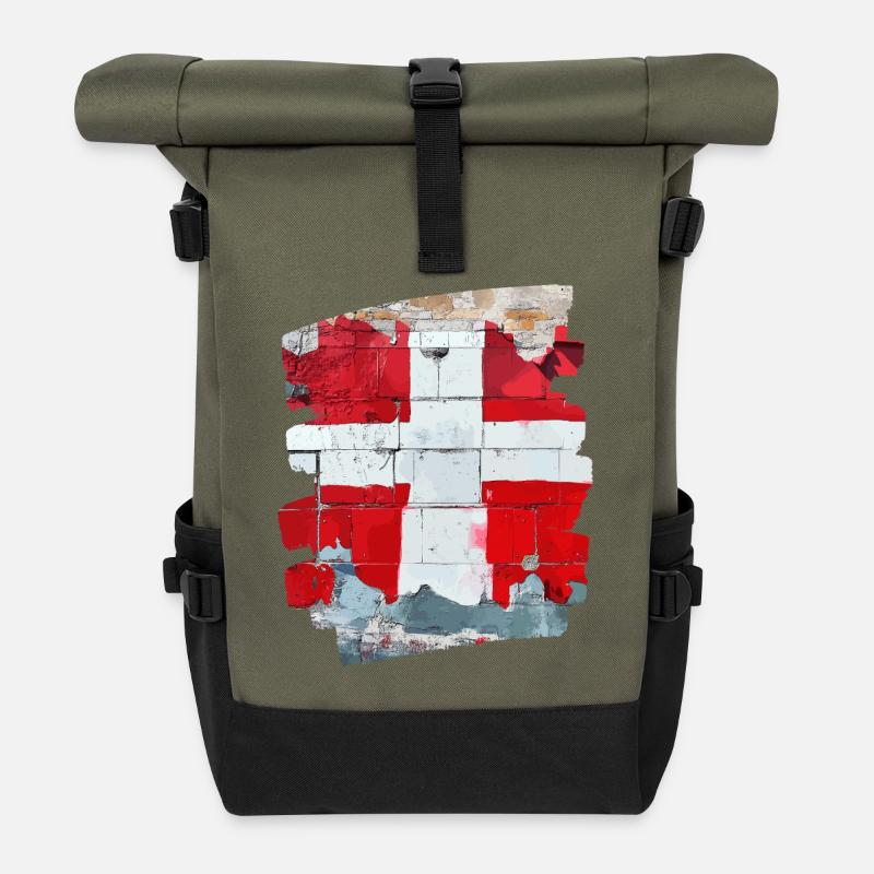 Dänemark Flagge Dannebrog - Rolltop Rucksack - Olive/Schwarz