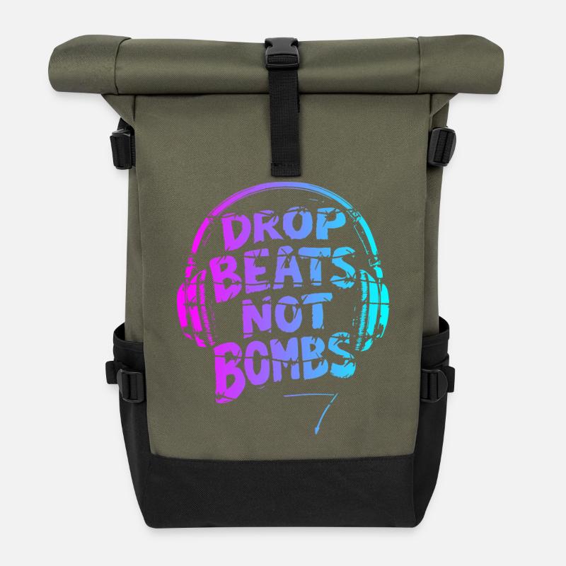 Drop Beats Not Bombs pink cyan - Rolltop Rucksack - Olive/Schwarz