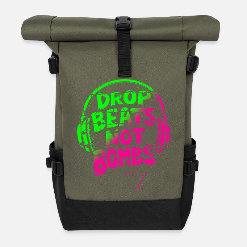 Drop Beats Not Bombs green pink - Roll Top Backpack - olive/black