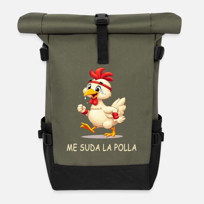 Poule En Sueur animée - Sac à dos roll top - olive/noir