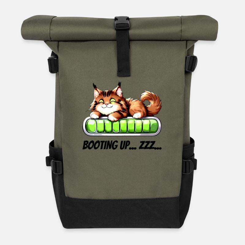 Booting Up Zzz - Chat in Nap Mode - Roll Top Backpack - olive/black