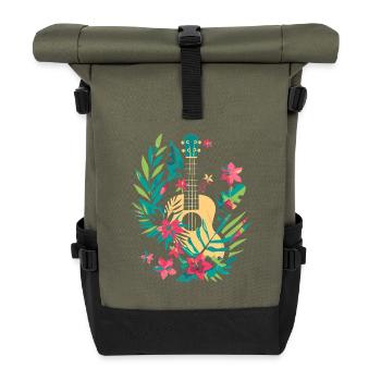 Ukulele Comic Look - Rolltop Rucksack - Olive/Schwarz - Vorne