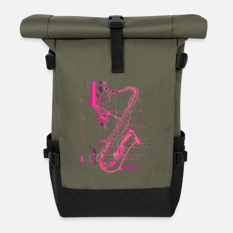 Saxophonist Skizze - Rolltop Rucksack - Olive/Schwarz