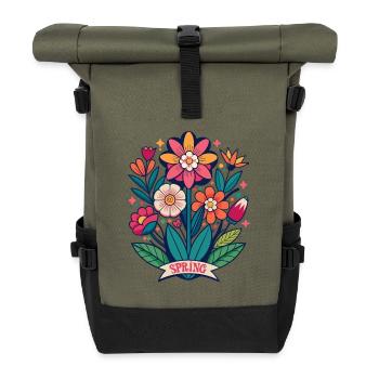 Blumen - Frühling - Blüten - Rolltop Rucksack - Olive/Schwarz - Vorne