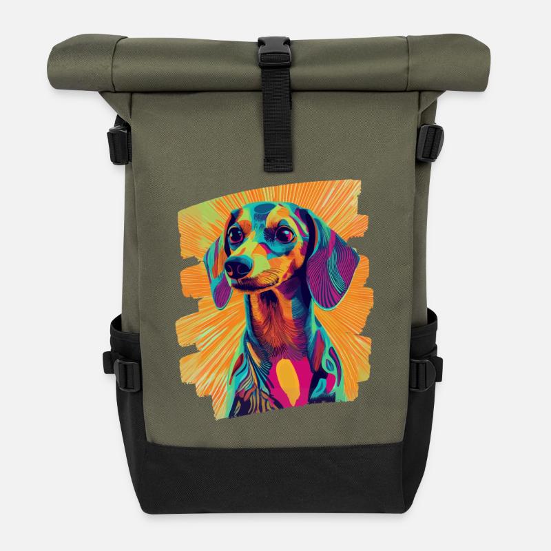 Dackel Dachshund - Rolltop Rucksack - Olive/Schwarz