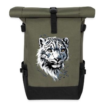 Schneeleopard Panther Raubkatze Großkatze Leopard - Rolltop Rucksack - Olive/Schwarz - Vorne