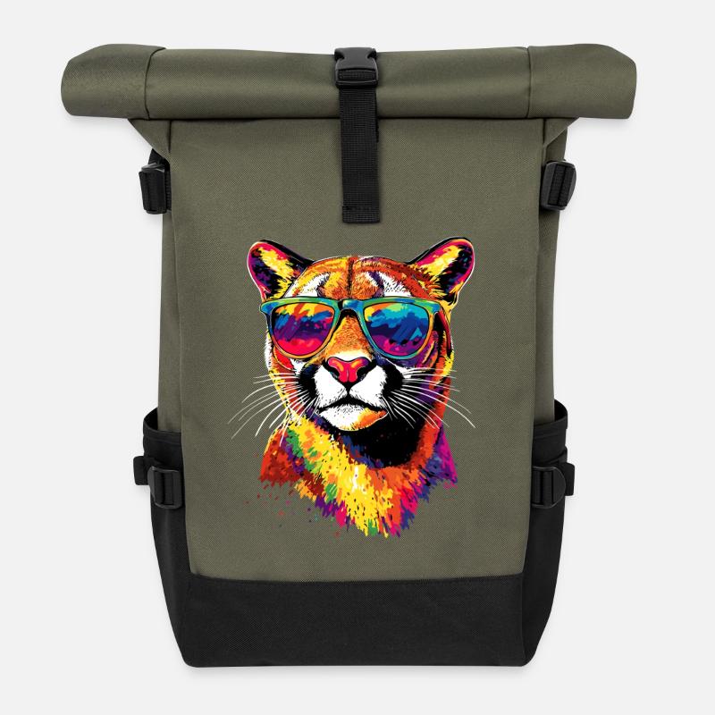 Panther Leopard Raubkatze Süße Großkatze Katzen - Rolltop Rucksack - Olive/Schwarz