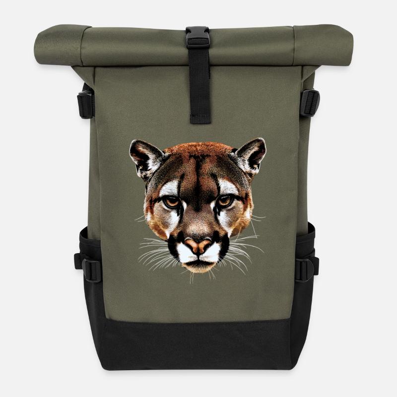 Panther Leopard Raubkatze Süße Großkatze Katzen - Rolltop Rucksack - Olive/Schwarz