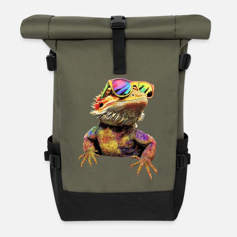 Bearded Dragon Lizard Bearded Dragon Cute Bearded Dragons - Roll Top Backpack - olive/black