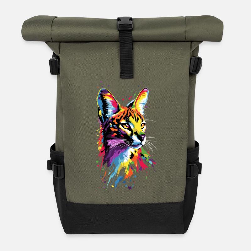 Serval Raubkatze Afrika Savannah Leopard Katzen - Rolltop Rucksack - Olive/Schwarz
