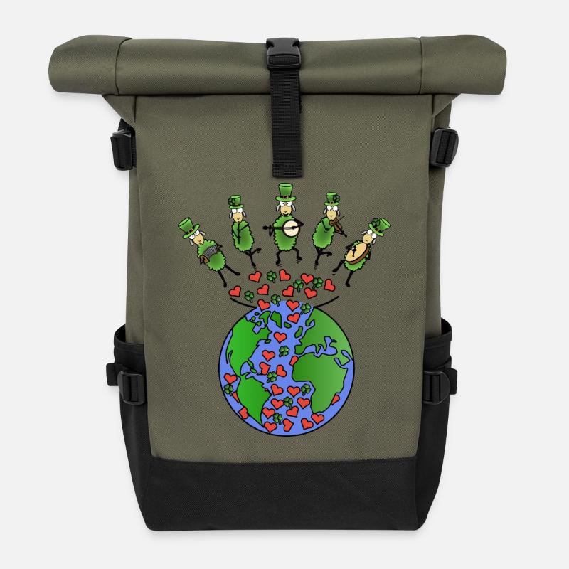 Folk Music Sheep - Roll Top Backpack - olive/black