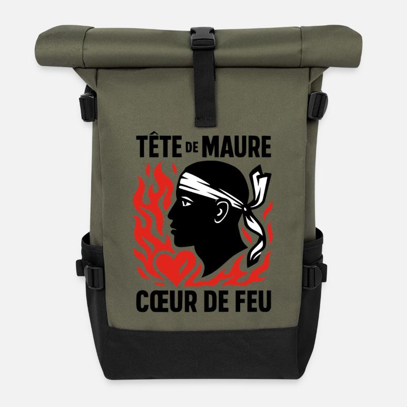 Tête de maure Coeur de feu - Sac à dos roll top - olive/noir