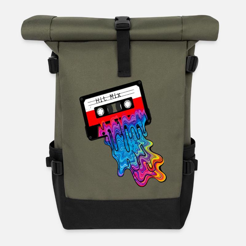 Cassette des années 90 avec fin d’encre colorée - Sac à dos roll top - olive/noir