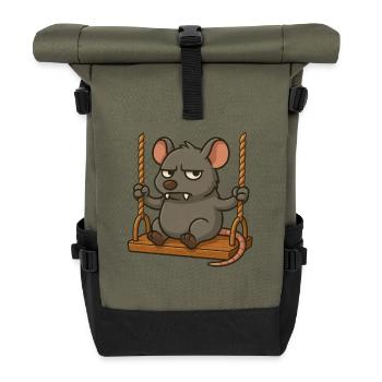 Mürrische Maus Ratte Schaukeln Genervt Angry - Rolltop Rucksack - Olive/Schwarz - Vorne