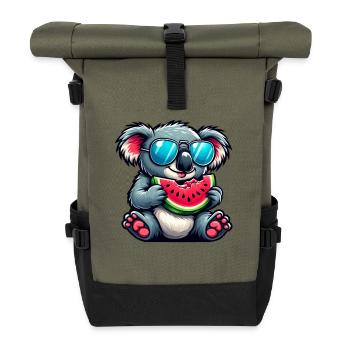 Süßer Koala Wassermelone Sommer Cartoon Frucht - Rolltop Rucksack - Olive/Schwarz - Vorne