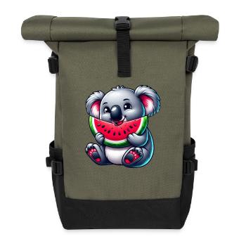 Süßer Koala mit Wassermelone Sommer Cartoon - Rolltop Rucksack - Olive/Schwarz - Vorne