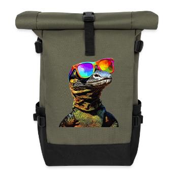 Lézard varan, reptile, dragon de Komodo, varan bagué, lézard - Sac à dos roll top - olive/noir - Devant