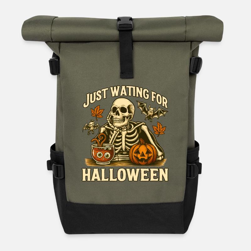 Skeleton waiting for Halloween design - Roll Top Backpack - olive/black
