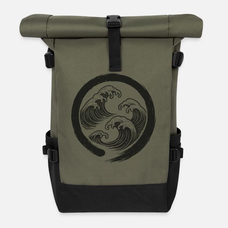 Zen-Wellen Enso-Kreis-Symbol - Rolltop Rucksack - Olive/Schwarz