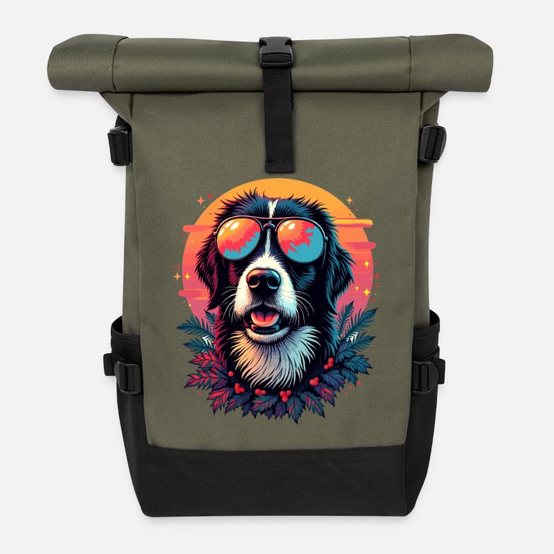 Tropical dog with sunglasses - Roll Top Backpack - olive/black