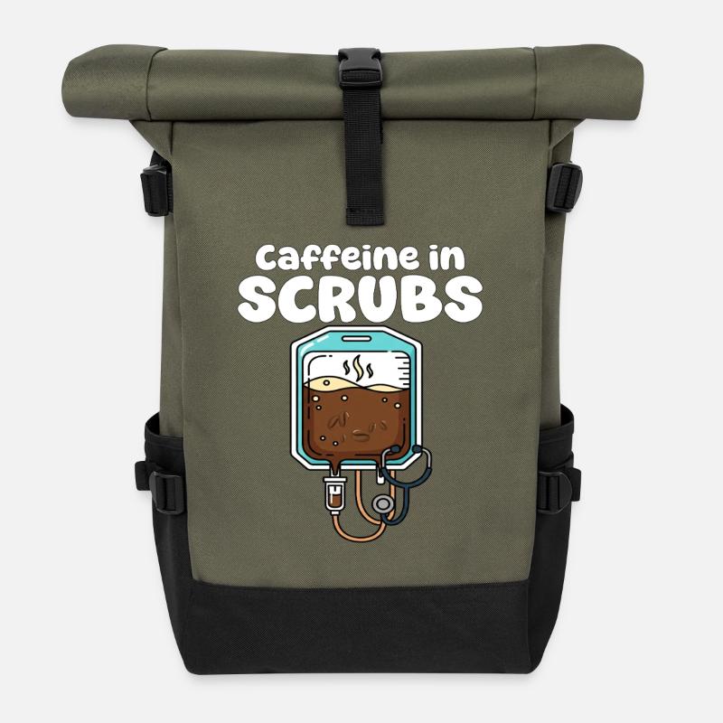 KOFFEIN IN PEELINGS - KRANKENSCHWESTER GESCHENK - Rolltop Rucksack - Olive/Schwarz
