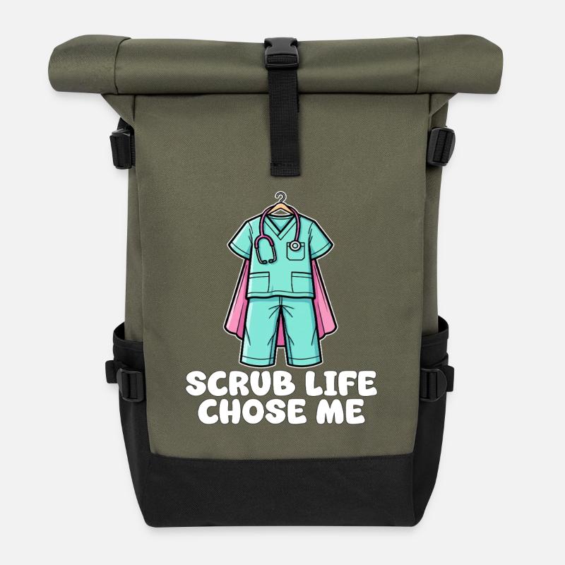 SCRUB LIFE CHOSE ME - KRANKENSCHWESTER GESCHENK - Rolltop Rucksack - Olive/Schwarz