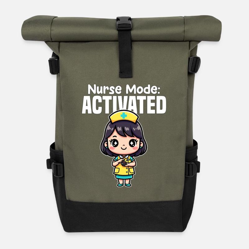 KRANKENSCHWESTER-MODUS AKTIVIERT - SCHWESTER-GESCHENK - Rolltop Rucksack - Olive/Schwarz