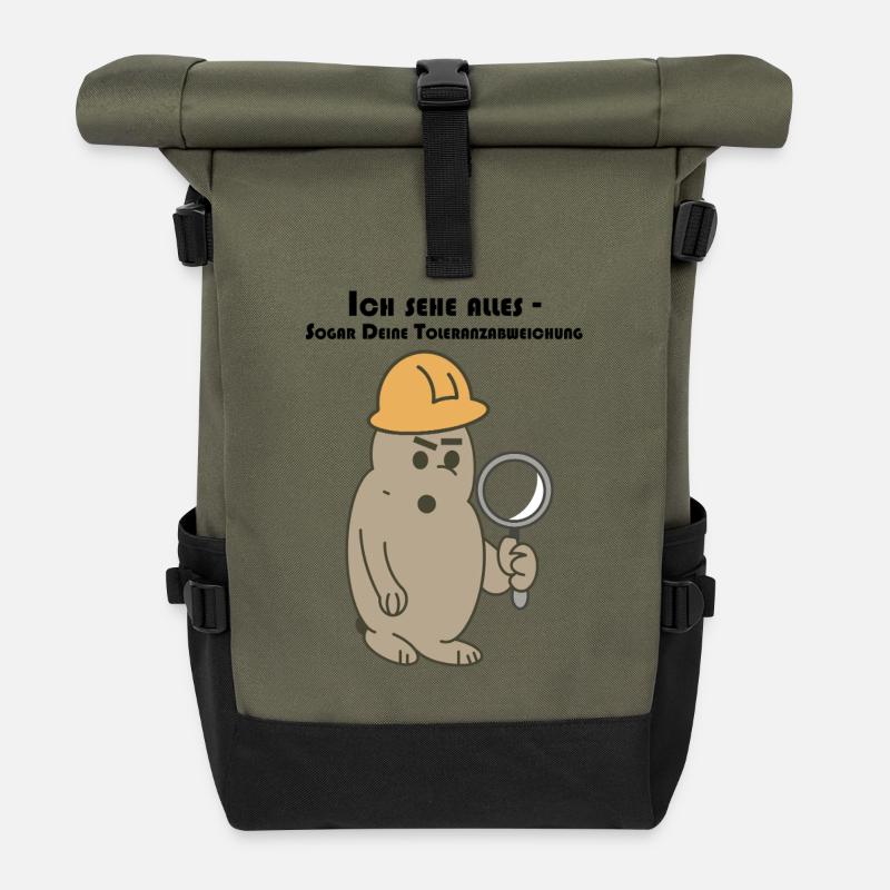 Quality assurance, QM hero with helmet & magnifying glass - Roll Top Backpack - olive/black
