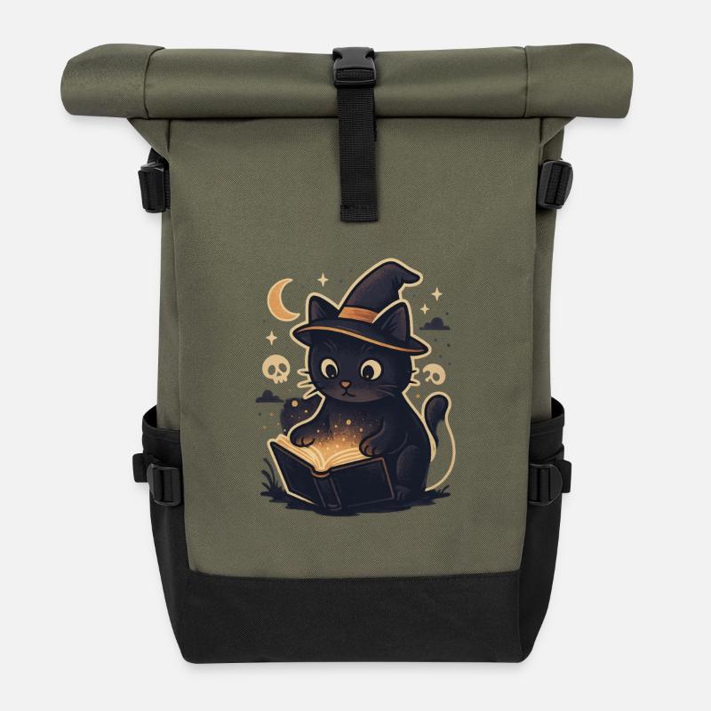 Spukkatze liest Magiebuch - Rolltop Rucksack - Olive/Schwarz