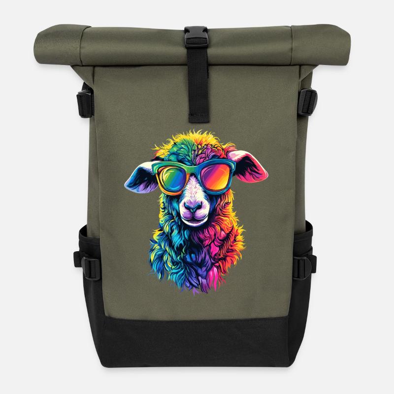 Schaf Lamm Schäfchen Hausschaf Schäfer Süße Schafe - Rolltop Rucksack - Olive/Schwarz