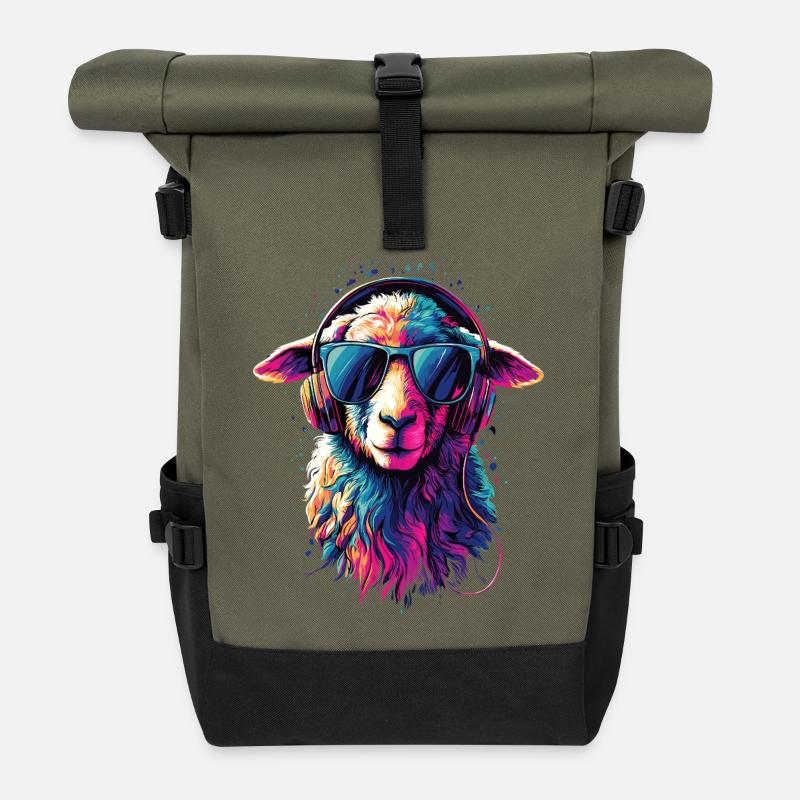 Schaf Lamm Schäfchen Hausschaf Schäfer Süße Schafe - Rolltop Rucksack - Olive/Schwarz