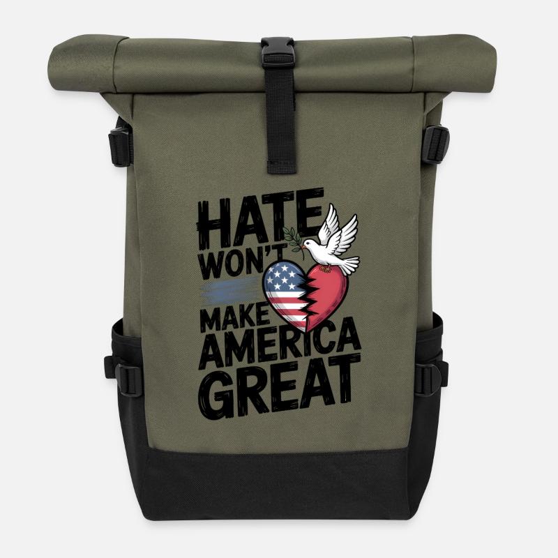 Hass wird Amerika nicht groß machen - Rolltop Rucksack - Olive/Schwarz