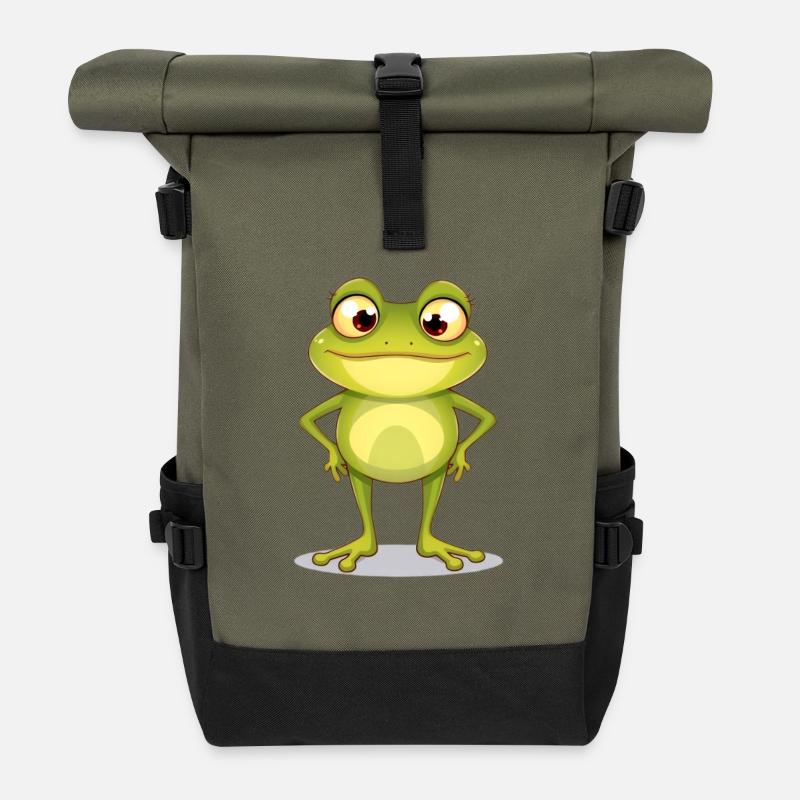 Charmanter Frosch mit freundlichem Blick - Rolltop Rucksack - Olive/Schwarz