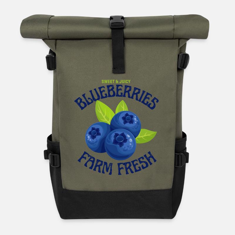 Blueberries farm fresh - Roll Top Backpack - olive/black