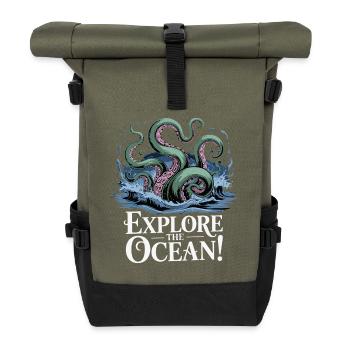 Ozeanischer Oktopus Abenteuer-Design - Rolltop Rucksack - Olive/Schwarz - Vorne