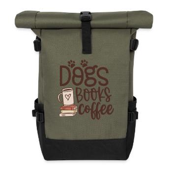 Dogs Books And Coffee - Roll Top Backpack - olive/black - Front