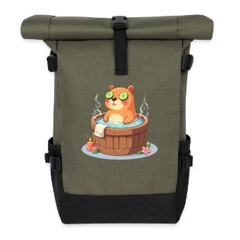 Capybara in the bath with cucumber slices - Roll Top Backpack - olive/black - Front
