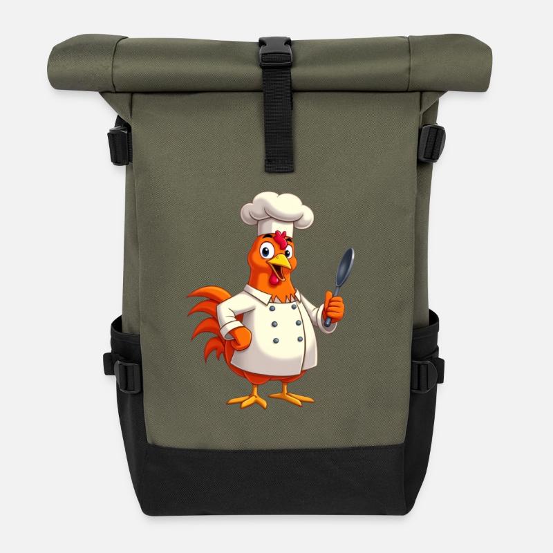 Poulet en chef avec toque et spatule - Sac à dos roll top - olive/noir