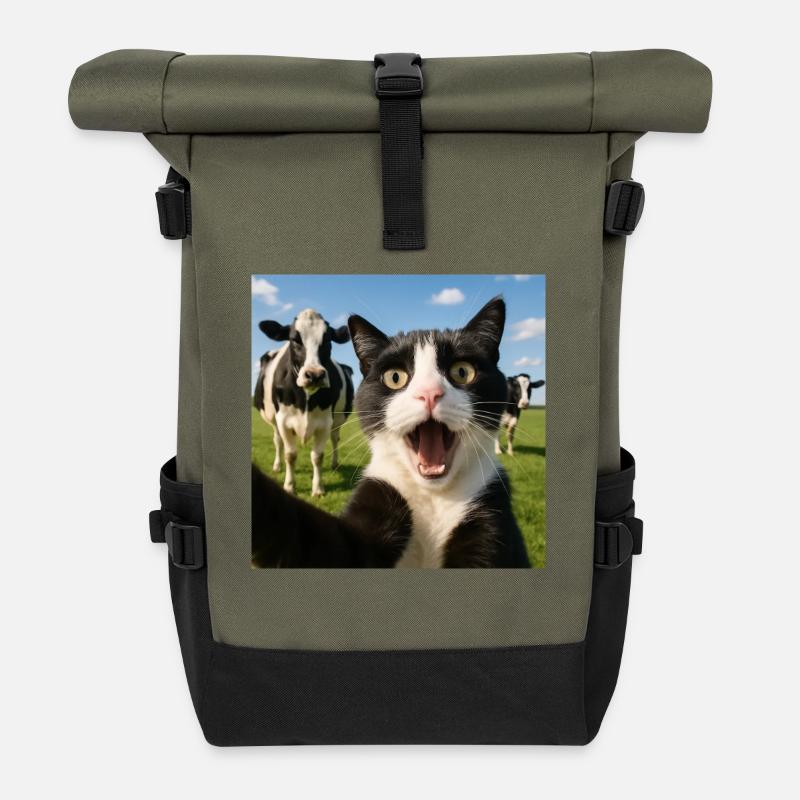 Lustige Katze Kuh Selfie Geschenkidee - Rolltop Rucksack - Olive/Schwarz