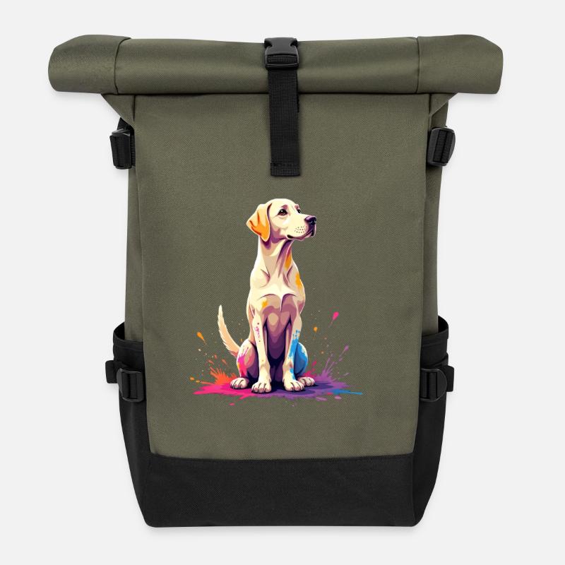 Bunter Labrador Hundeportrait auf Sprayfarben - Rolltop Rucksack - Olive/Schwarz